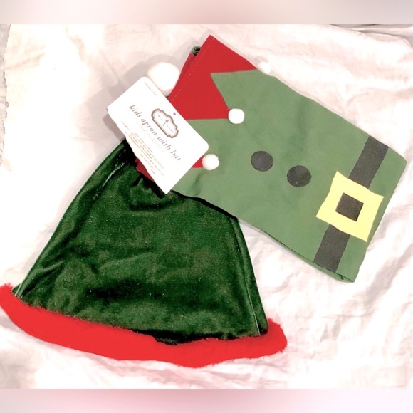 🎅🏻TRIM A HOME Kids Holiday Apron with Hat green and red size OS NWT - Picture 3 of 9